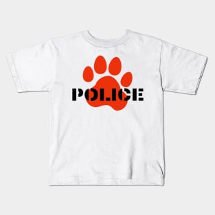 Police and dog paw print design in black and red Kids T-Shirt